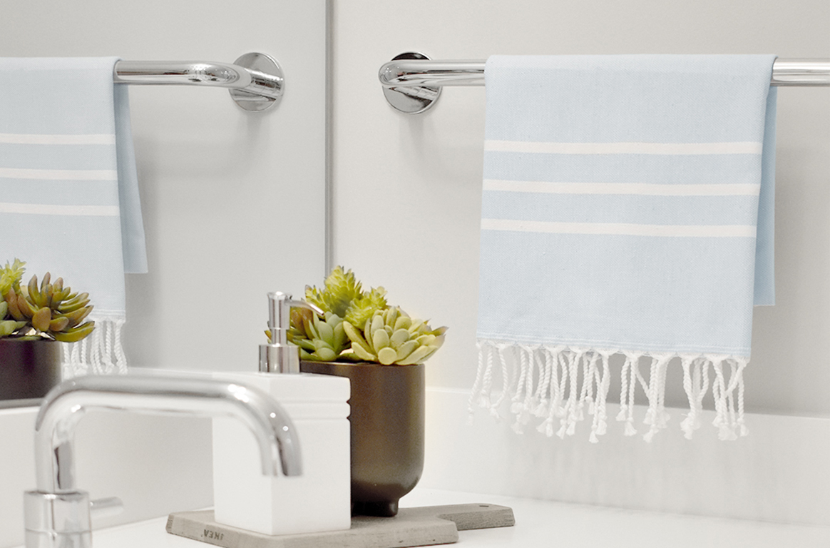 Turkish Hand Towels | Antiochia Home Linens White/Baby Blue